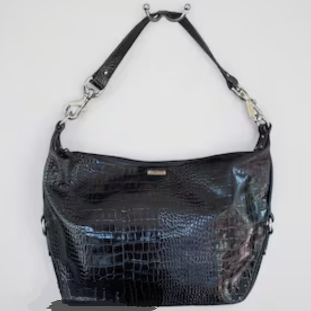Lauren Ralph Lauren Black Croc-Embossed Shoulder Bag - Picture 1 of 11